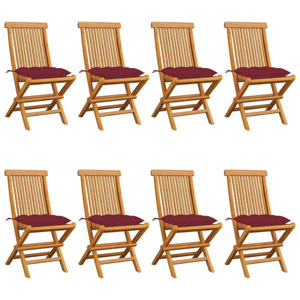 vidaXL Gartenst&uuml;hle mit Weinroten Kissen 8 Stk. Massivholz Teak