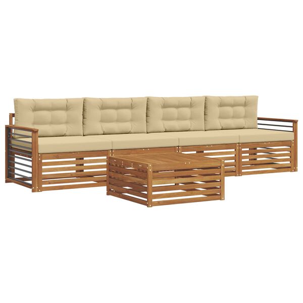 vidaXL Outdoor-Sofagarnitur mit Kissen 5 pcs Natur und Beige