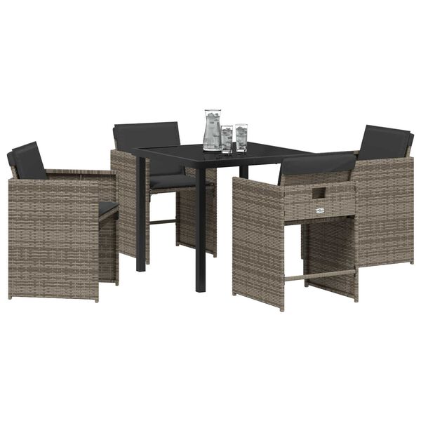 vidaXL Garten Essgruppe mit Kissen 5 pcs Grau Poly-Rattan