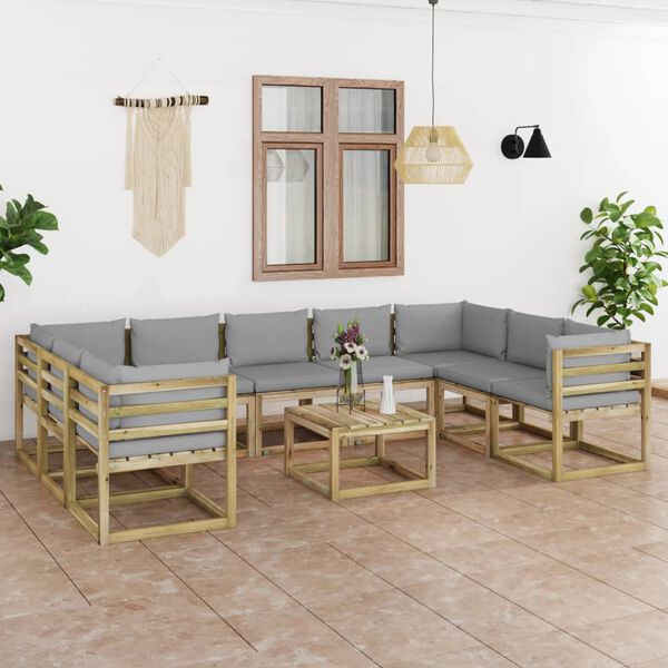 vidaXL 10-tlg. Garten-Lounge-Set mit Kissen Impr&auml;gniertes Kiefernholz