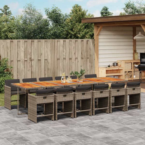 vidaXL 13-tlg. Garten-Essgruppe mit Kissen Grau Poly Rattan