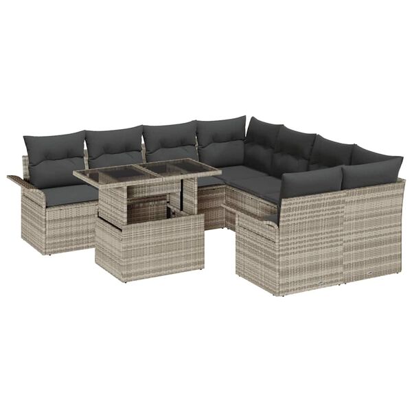 vidaXL Gartensofa-set mit Kissen 9 pcs Hellgrau Poly-Rattan