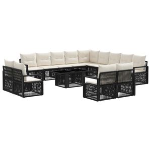 vidaXL Gartensofa-set 14 stk. Schwarz und Cremewei&szlig; Poly-Rattan