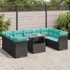 vidaXL 10-tlg. Garten-Sofagarnitur mit Kissen Schwarz Poly Rattan