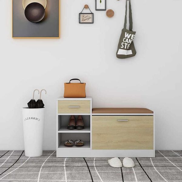 vidaXL Schuhbank Wei&szlig; und Sonoma-Eiche 94,5x31x57 cm Holzwerkstoff