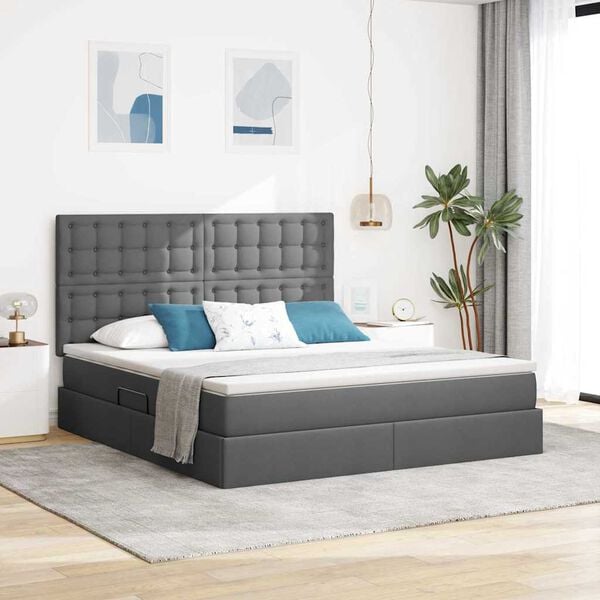 vidaXL Bett mit Stauraum und LED Dunkelgrau 160 x 200 cm Polyester