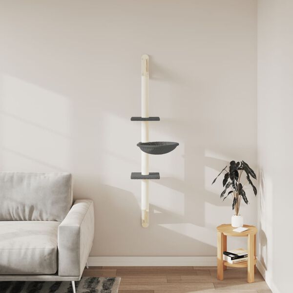 vidaXL Kratzbaum mit Kratzs&auml;ule Wandmontage Dunkelgrau 142,5 cm