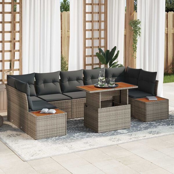 vidaXL Garten-Sofa-Set mit Speicher 8 pcs Grau Poly Rattan