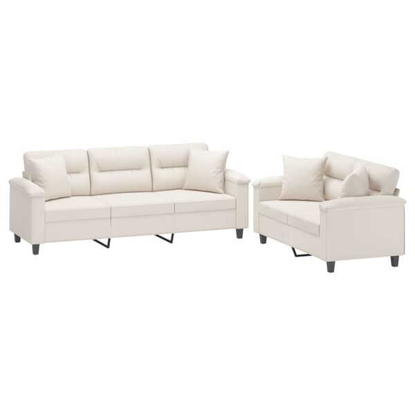 vidaXL 2-tlg. Sofagarnitur mit Kissen Beige Mikrofasergewebe