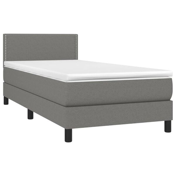 vidaXL Boxspringbett mit Matratze & LED Dunkelgrau 90x190 cm Stoff