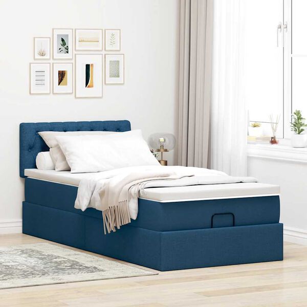 vidaXL Ottoman-Bett mit Matratze Blau 100x200 cm Stoff
