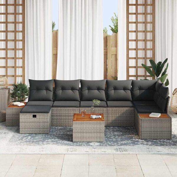 vidaXL Garten-Sofa-Set mit Kissen 8 pcs Grau Poly Rattan
