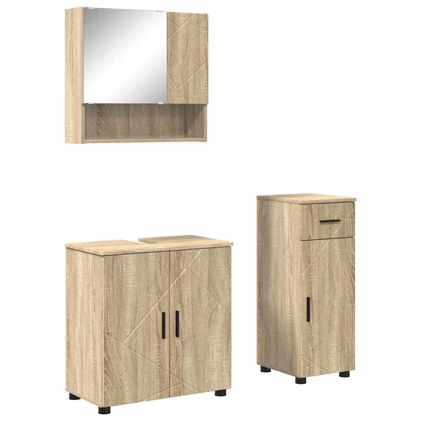 vidaXL Badezimmerm&ouml;bel-Set 3 pcs Sonoma-Eiche Holzwerkstoff & Metall