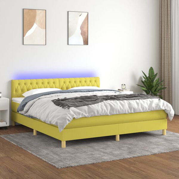 vidaXL Boxspringbett mit Matratze & LED Gr&uuml;n 160x200 cm Stoff