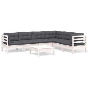 vidaXL 7-tlg. Garten-Lounge-Set mit Kissen Wei&szlig; Kiefer Massivholz