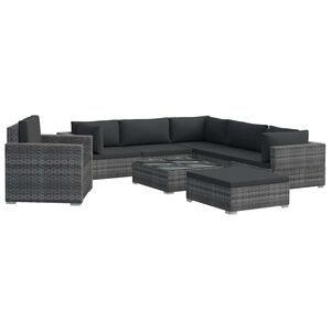 vidaXL 8-tlg. Garten-Lounge-Set mit Kissen Poly Rattan Grau