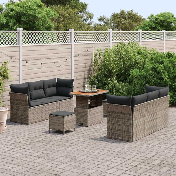 vidaXL Garten-Sofa-Set 9 pcs Grau Poly-Rattan