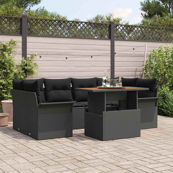 vidaXL Garten-Sofa-Set mit Speicher 7 pcs Schwarz Poly Rattan