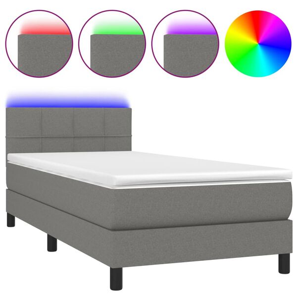 vidaXL Boxspringbett mit Matratze & LED Dunkelgrau 80x200 cm Stoff
