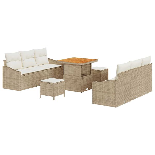 vidaXL Garten-Sofa-Set mit Kissen mit Speicher 9 pcs Beige und Creme