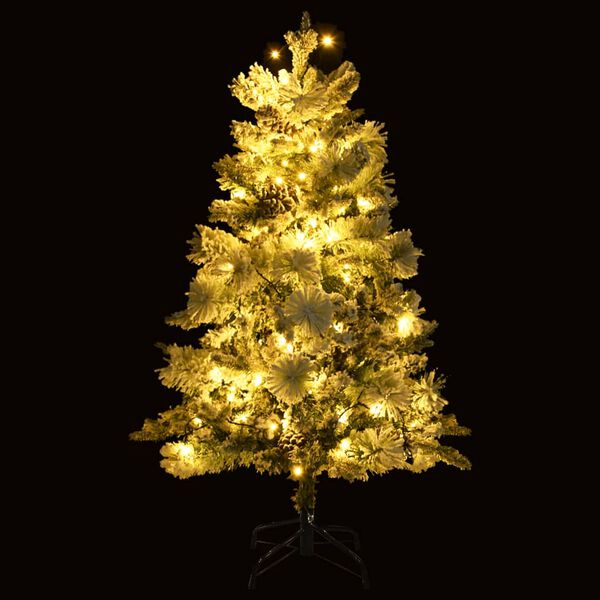 vidaXL Weihnachtsbaum mit Beleuchtung Schnee und Zapfen 120 cm PVC&PE