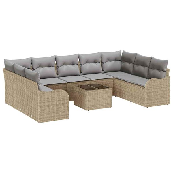 vidaXL Gartensofa-set 10 pcs Beige Poly-Rattan