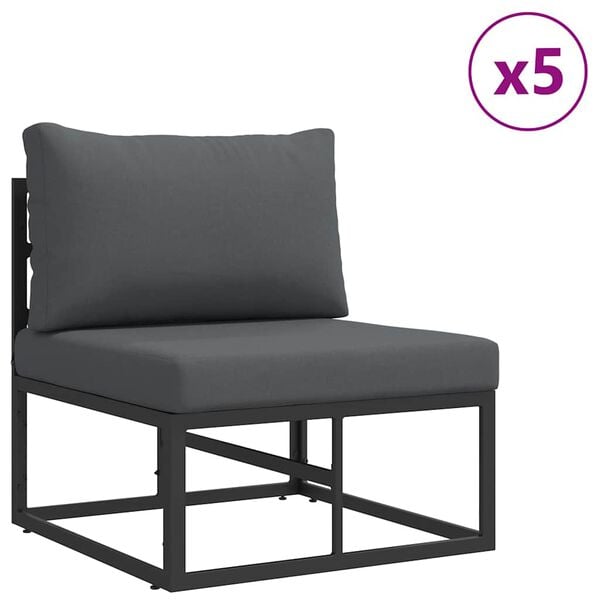 vidaXL Garten-Sofa-Set mit Kissen Schwarz Aluminium