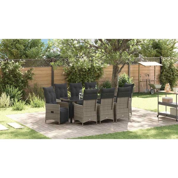 vidaXL Garten Essgruppe mit Kissen 9 pcs Grau Poly Rattan