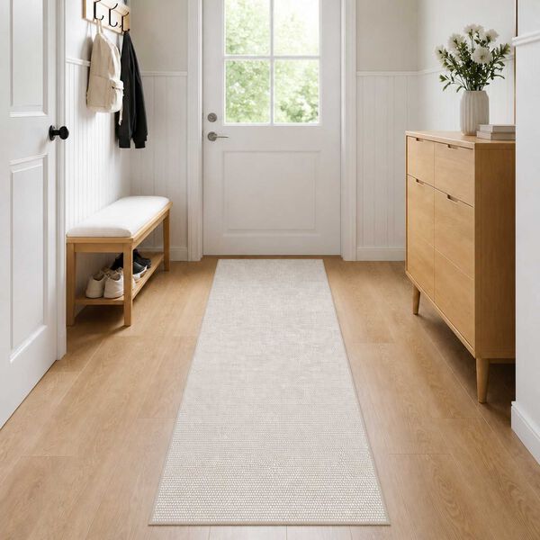 vidaXL Teppich Creme 50 x 200 cm 100% Polyester 3 mm Waschbar