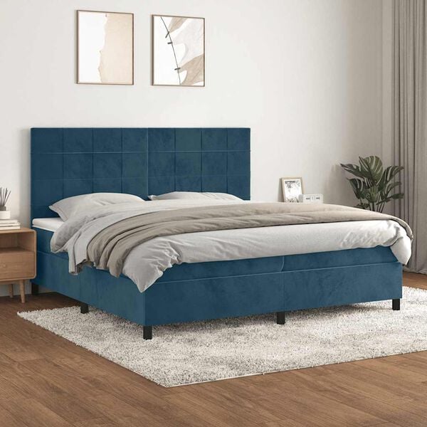 vidaXL Boxspringbett mit Matratze Dunkelblau 200x200 cm Samt