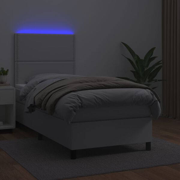 vidaXL Boxspringbett mit Matratze & LED Weiß 80x200 cm Kunstleder