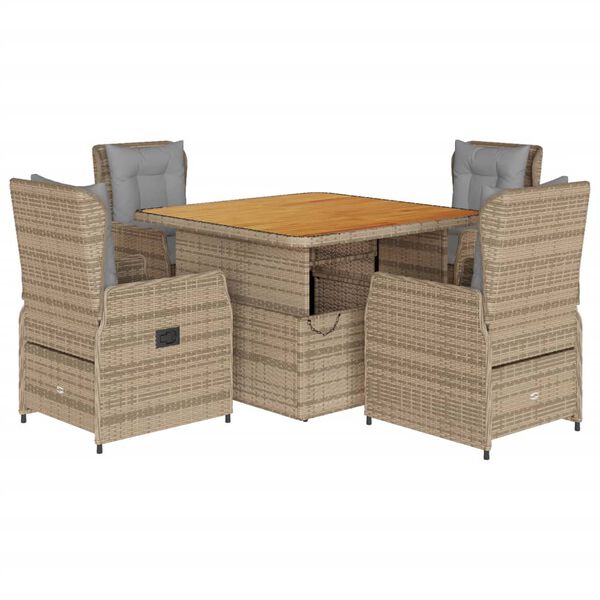vidaXL 5-tlg. Garten-Essgruppe mit Kissen Beige Poly Rattan