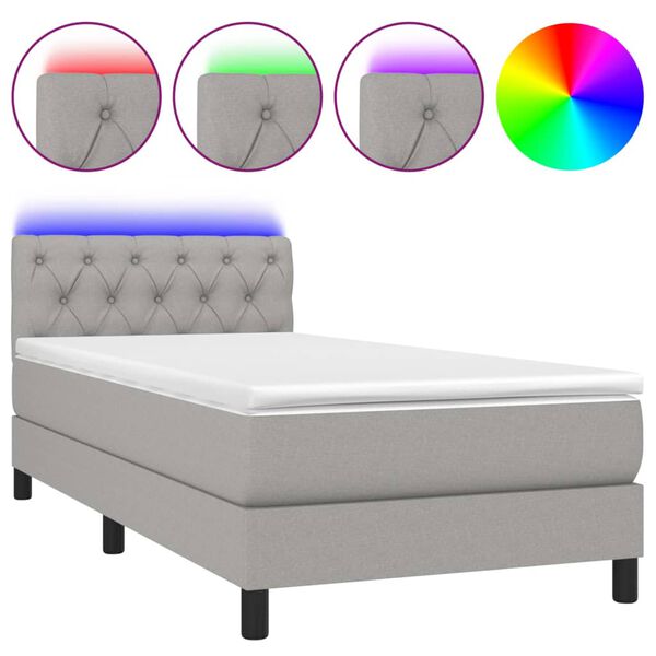 vidaXL Boxspringbett mit Matratze & LED Hellgrau 80x200 cm Stoff