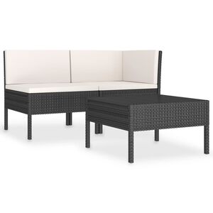 vidaXL 3-tlg. Garten-Lounge-Set mit Auflagen Poly Rattan Schwarz