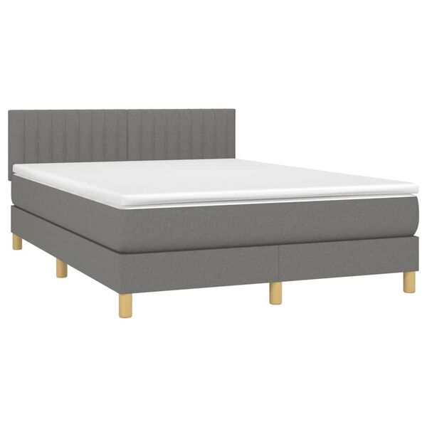 vidaXL Boxspringbett mit Matratze & LED Dunkelgrau 140x200 cm Stoff