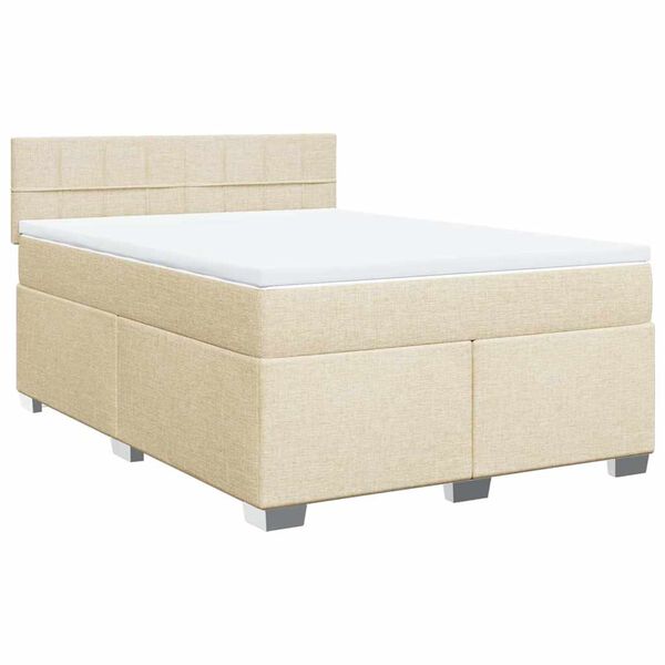 vidaXL Boxspringbett mit Matratze Creme 140x190 cm Stoff