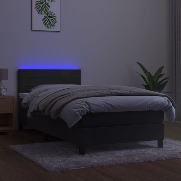 vidaXL Boxspringbett mit Matratze & LED Dunkelgrau 90x190 cm Samt