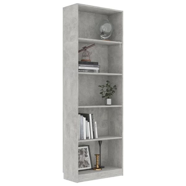 vidaXL Bücherregal 5 Fächer Betongrau 60x24x175 cm Holzwerkstoff
