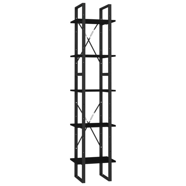 vidaXL Bücherregal 5 Fächer Schwarz 40x30x175 cm Massivholz Kiefer
