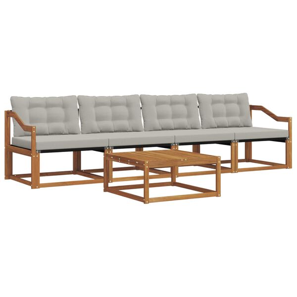 vidaXL Outdoor-Sofagarnitur mit Kissen 5 pcs Nat&uuml;rlich und Hellgrau