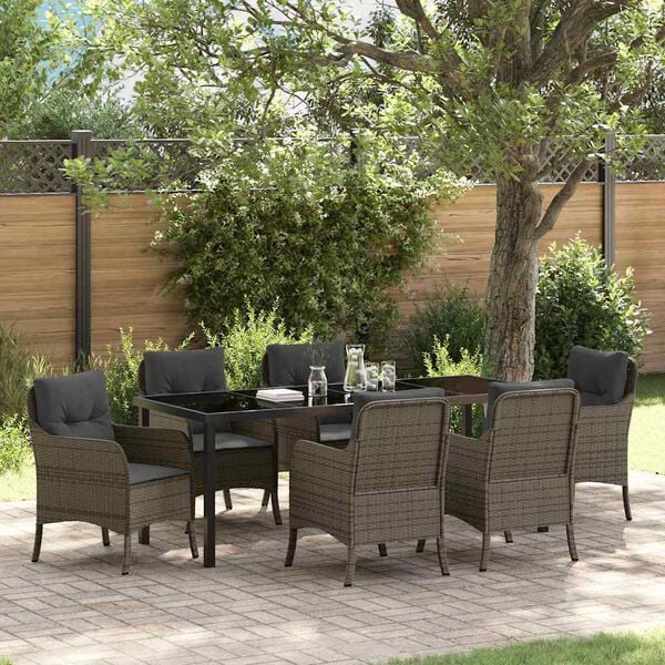 vidaXL Garten Essgruppe mit Kissen 7 pcs Grau Poly-Rattan