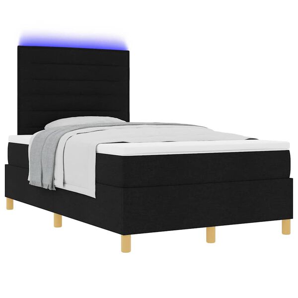 vidaXL LED Boxspringbett mit Matratze Schwarz 120 x 190 cm Stoff