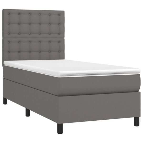 vidaXL Boxspringbett mit Matratze & LED Grau 90x200 cm Kunstleder