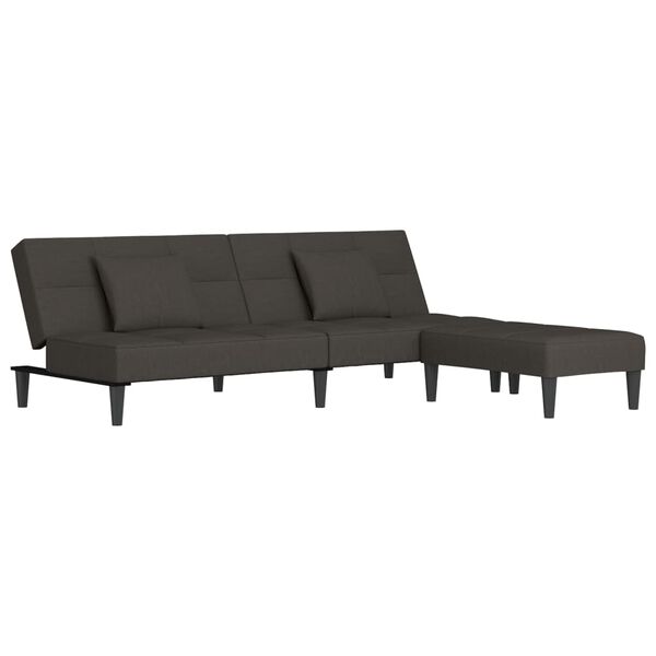 vidaXL Schlafsofa 2-Sitzer mit 2 Kissen & Hocker Dunkelgrau Samt