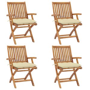 vidaXL Klappst&uuml;hle mit Kissen, 4-teilig, Massivholz Teakholz