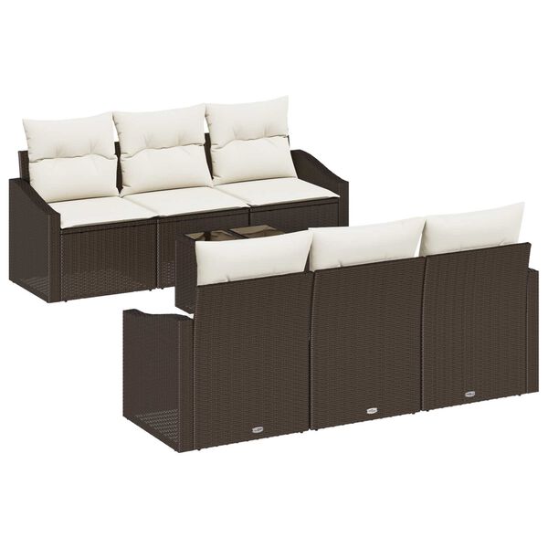 vidaXL Sofa Set mit Kissen 7 pcs Braun und Creme Poly-Rattan