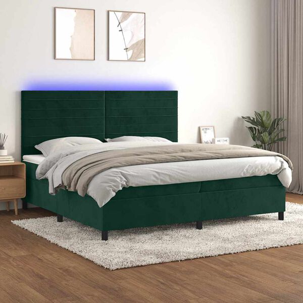vidaXL Boxspringbett mit Matratze & LED Dunkelgr&uuml;n 200x200 cm Samt