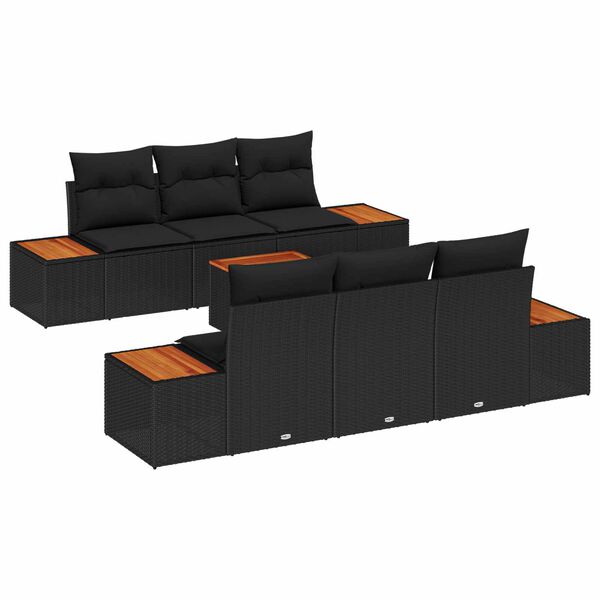 vidaXL Gartensofa-set mit Kissen 7 pcs Schwarz Poly Rattan