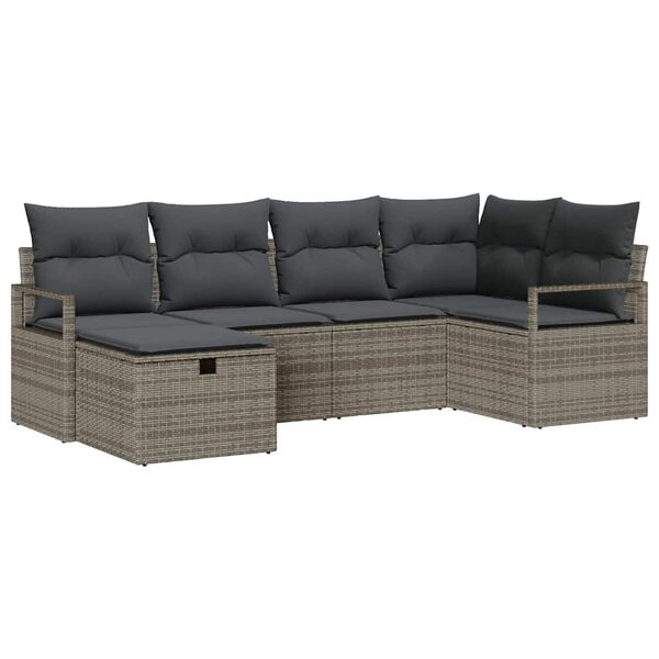 vidaXL Sofa Set mit Kissen mit Speicher Grau Poly-Rattan