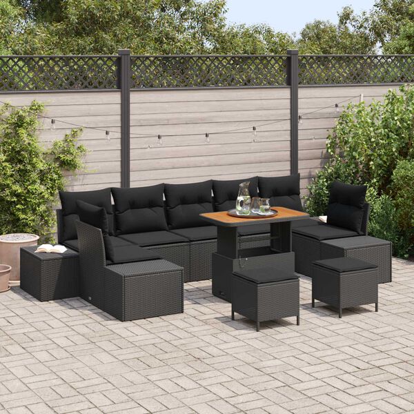 vidaXL Gartensofa-set mit Kissen 10 pcs Schwarz Poly-Rattan